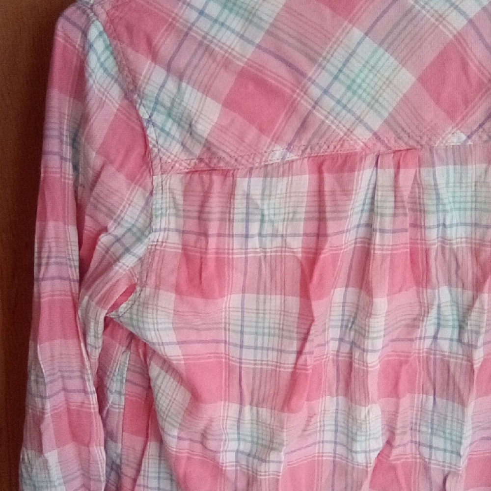 Sonoma Coral and Mint Plaid Shirt - Picture 8 of 10